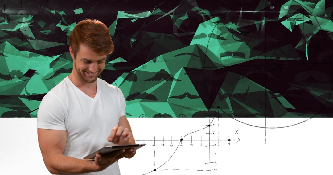 Man Engaging in Digital Data Processing with Advanced Technology