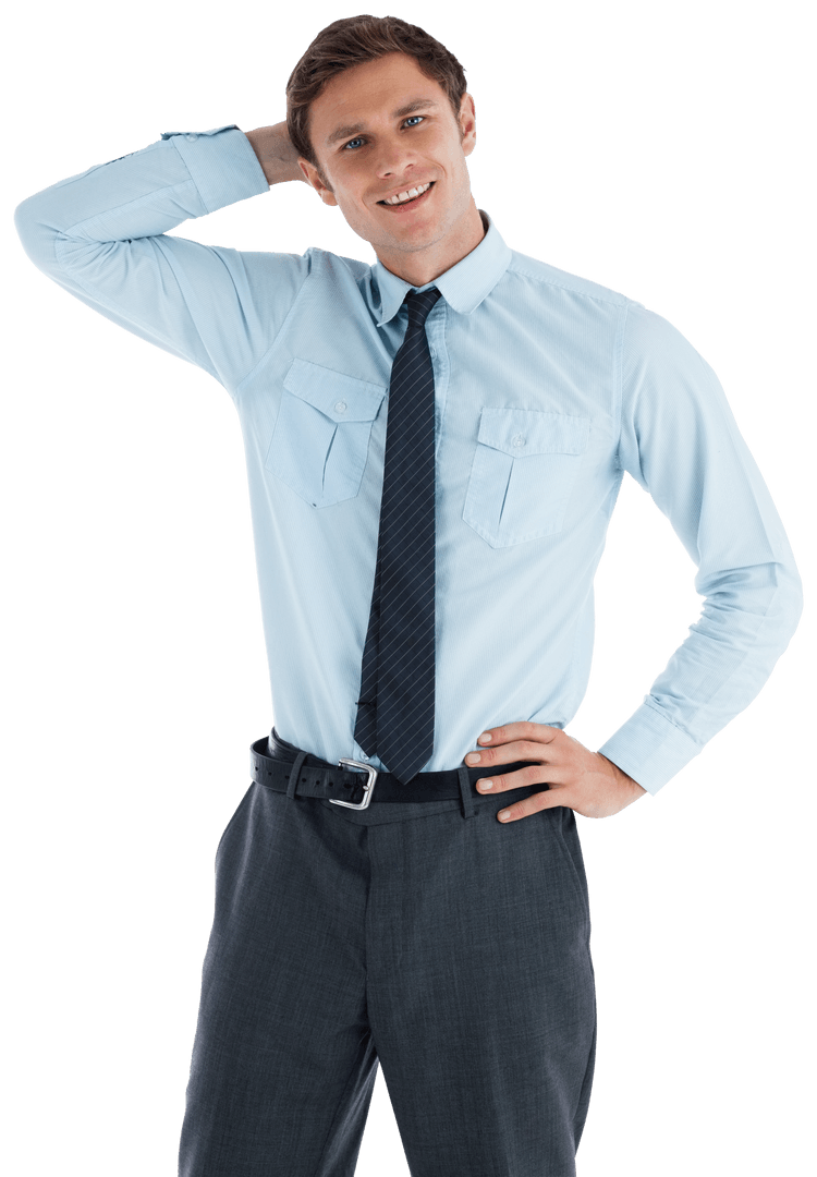 Thinking Businessman Posing with Hand on Head in Transparent Background