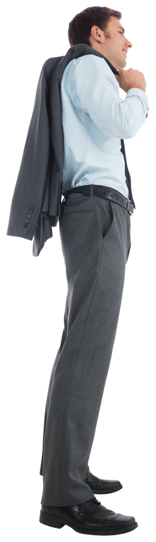 Confident Businessman Smiling Holding Jacket Over Shoulder Transparent Background
