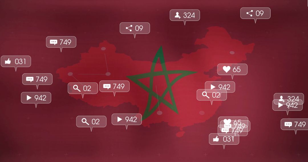 Overlay of Social Media Engagement Icons on Moroccan Map