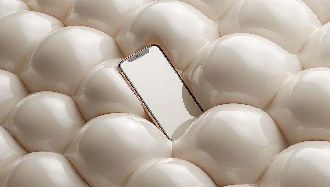 Modern Smartphone Amid Soft Foam Spheres in Minimalist Style