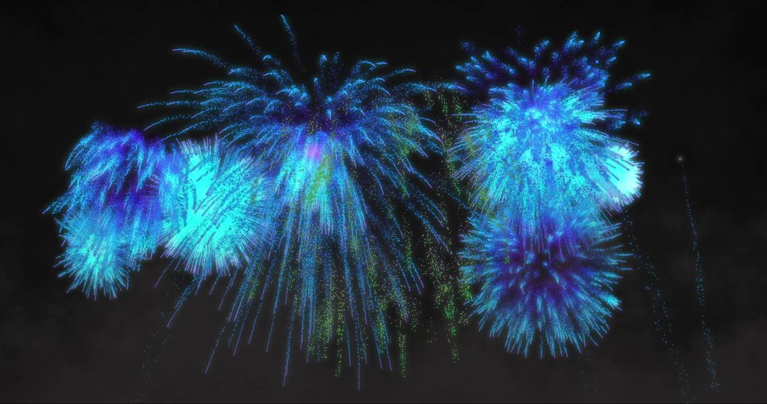 Vibrant Blue Fireworks Exploding on Black Night Sky