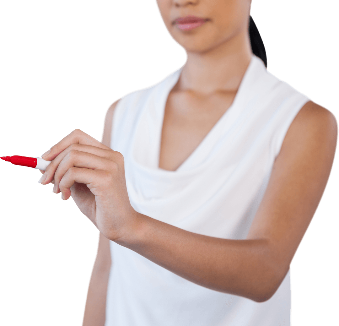 Transparent Businesswoman Writing on Invisible Surface