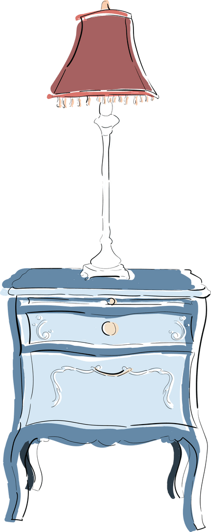 Vintage Lamp on Elegant Cabinet Vector Transparent Background