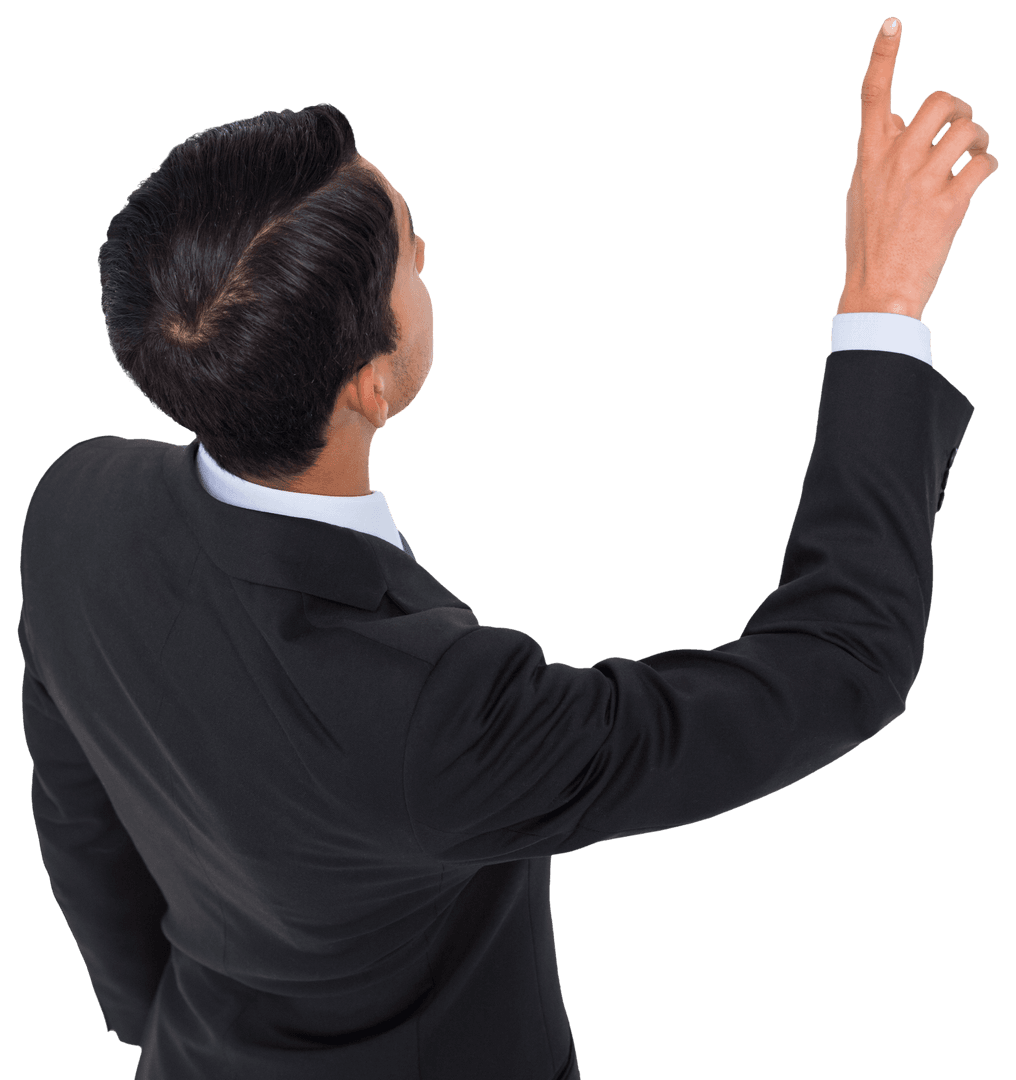 Confident Businessman Pointing for Emphasis on Transparent Background