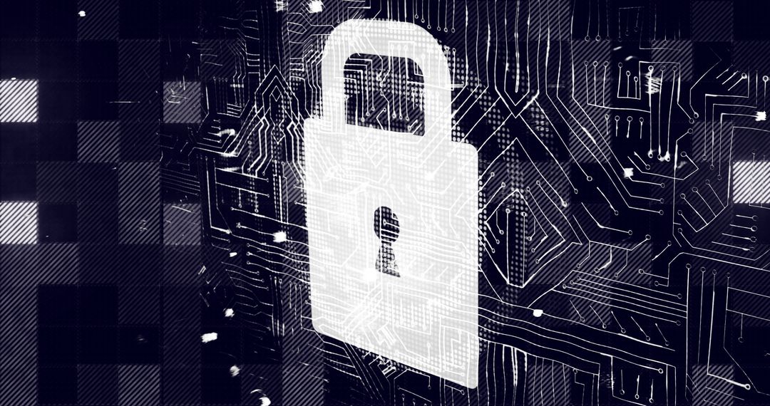 Cybersecurity Concept with Padlock on Digital Circuit Background