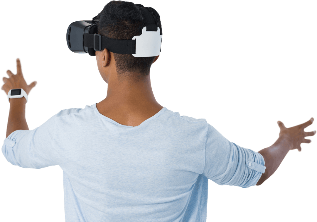 Diverse Young Man Experiencing Virtual Reality in Transparent Background