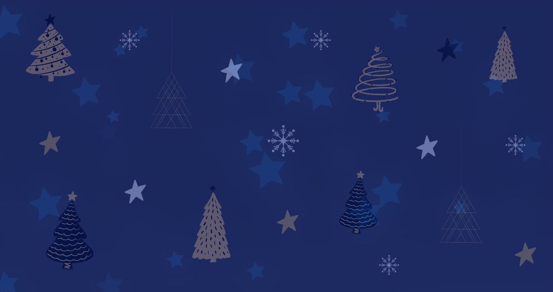 Festive Pattern with Christmas Trees and Stars on Dark Background