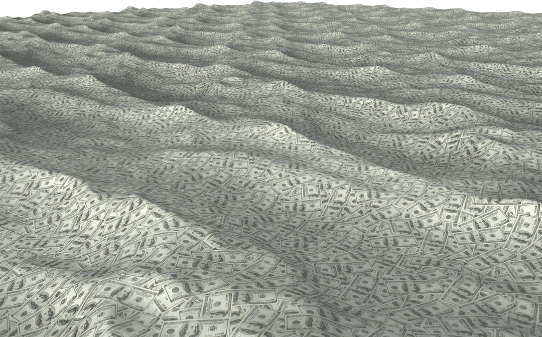 Transparent Waves of US Dollar Bills Form Money Sea