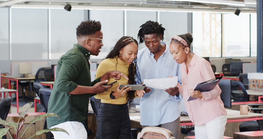 Diverse Team Brainstorming in Modern Office Workspace