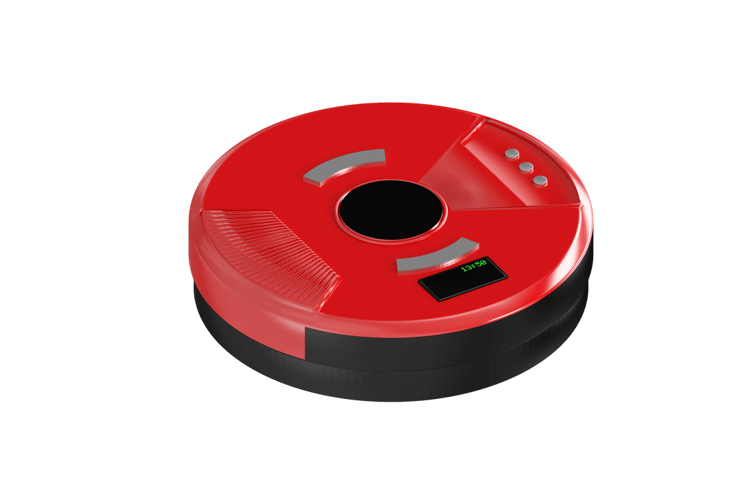 Transparent Isometric View, Red Robotic Vacuum Cleaner Isolated