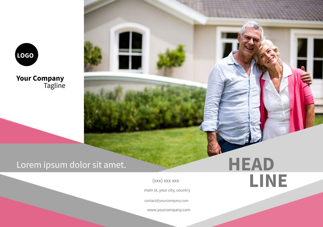 Cheerful Elderly Couple Embracing Near Contemporary Home