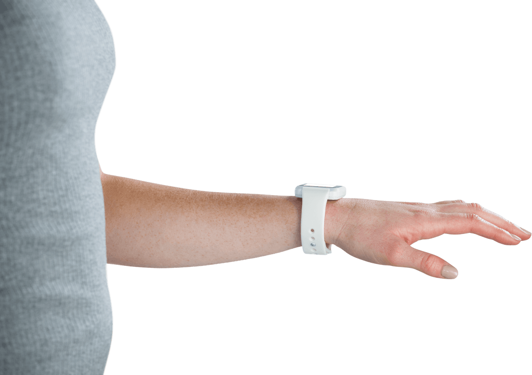 Businesswoman Hand Displaying Smart Watch on Transparent Background