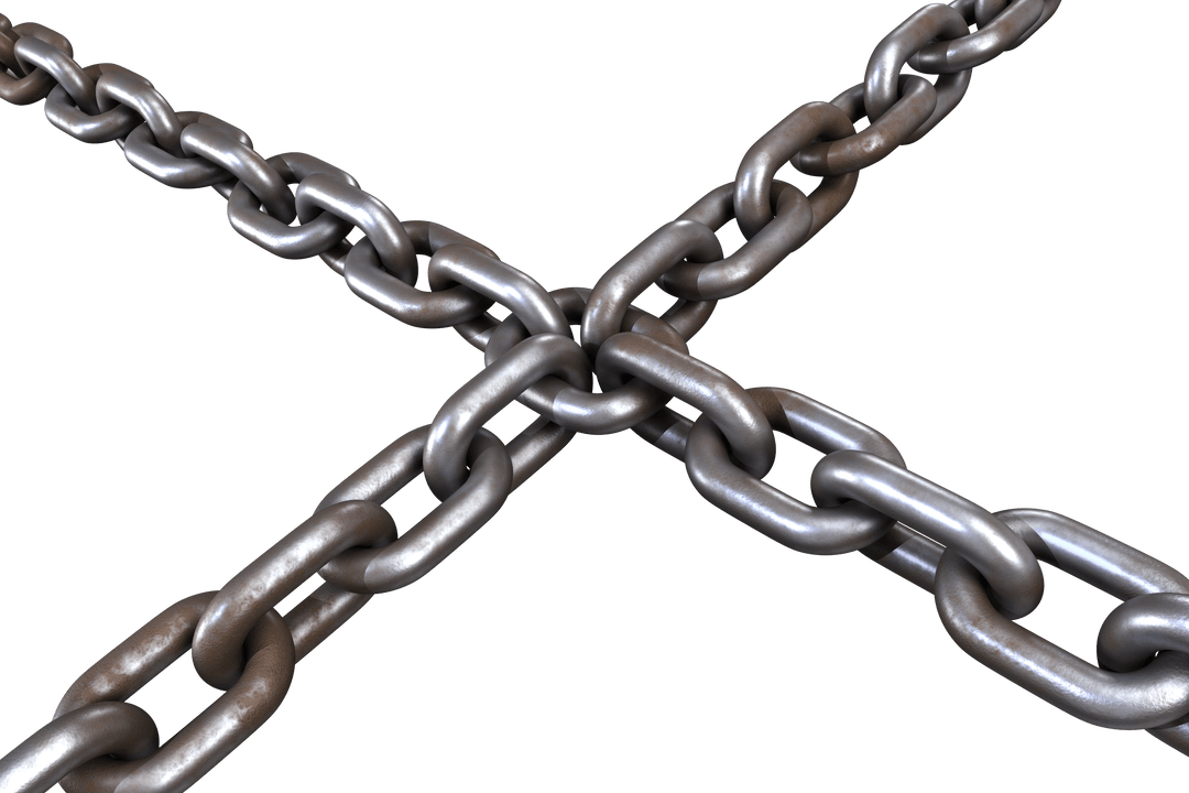 Industrial Chains Forming a Metallic Cross, Transparent Background