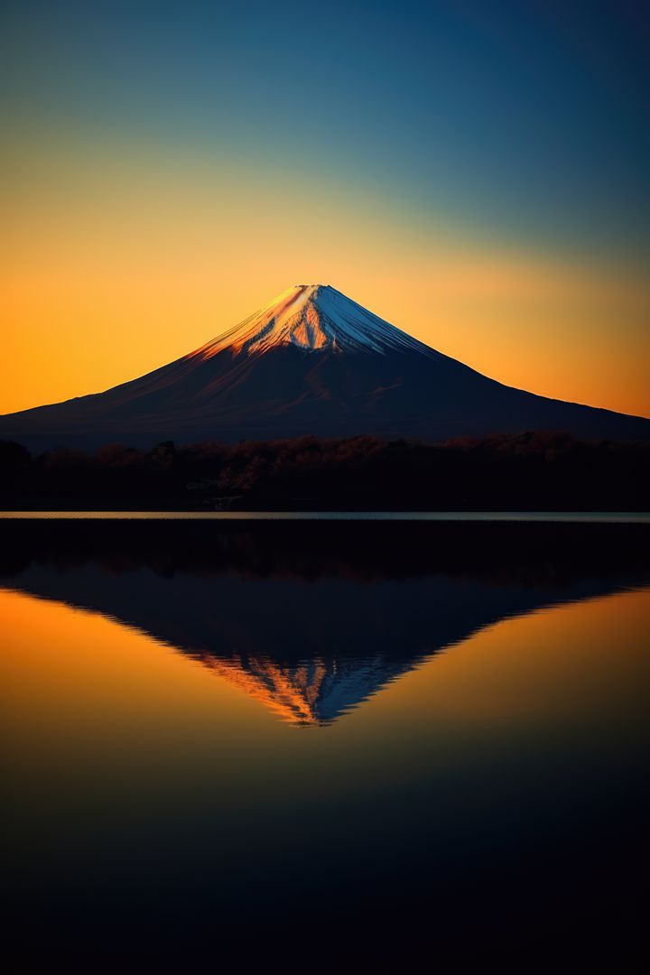 Sunset Reflections on Mount Fuji with Calm Lake - Free Images, Stock Photos and Pictures on Pikwizard.com