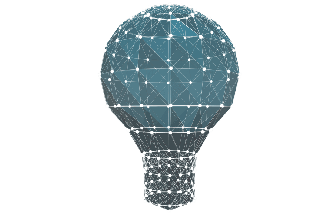 Transparent Light Bulb with Geometric Network Design in Blue and White
