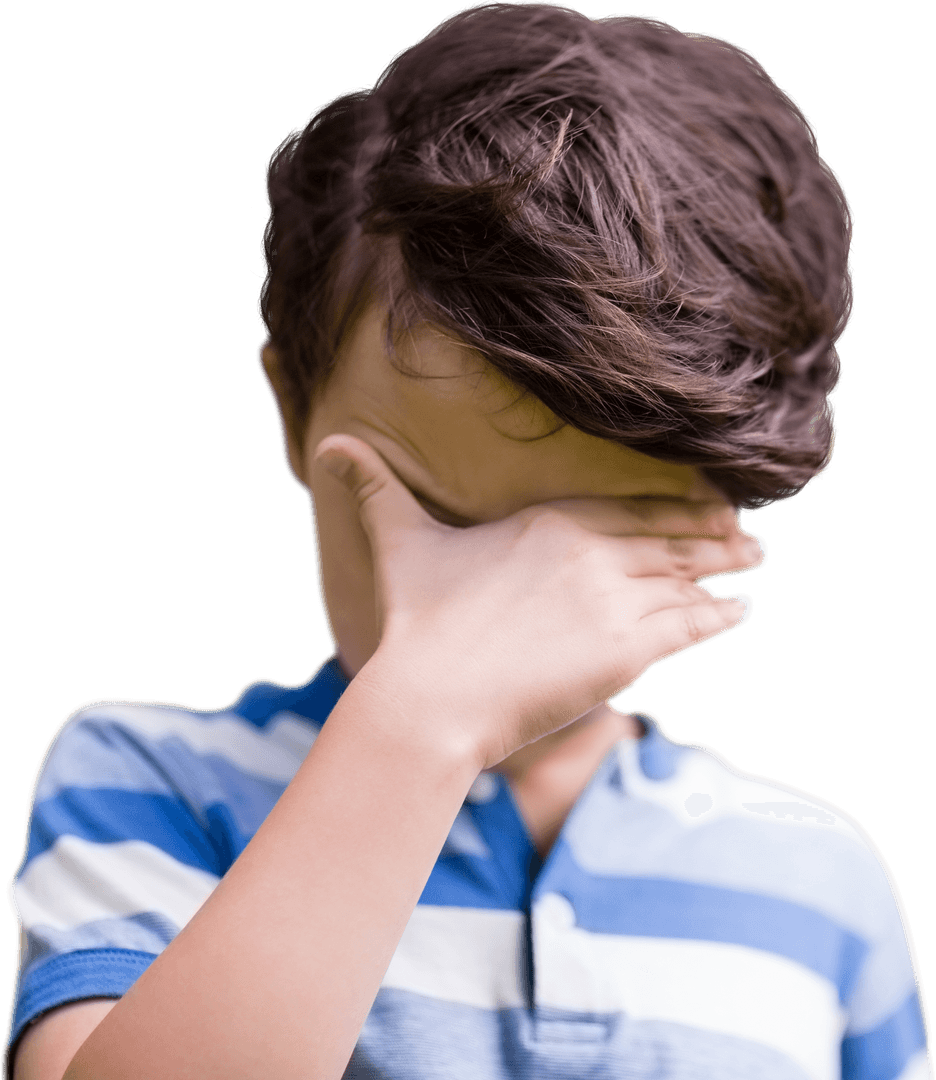 Transparent Image of Sad Boy Covering Face with Hand