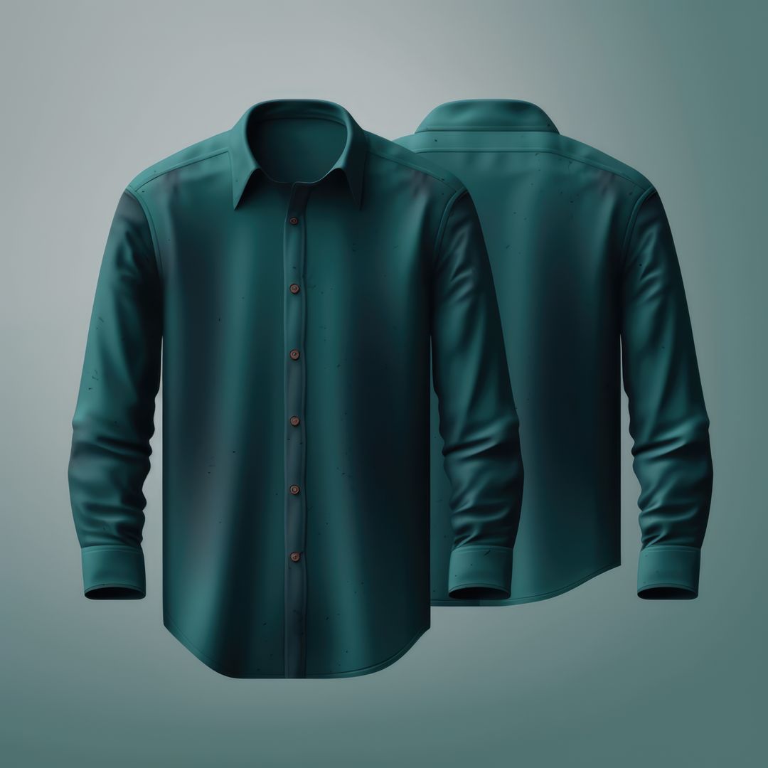 Teal Long Sleeve Button-Up Shirt Front and Back View - Free Images, Stock Photos and Pictures on Pikwizard.com