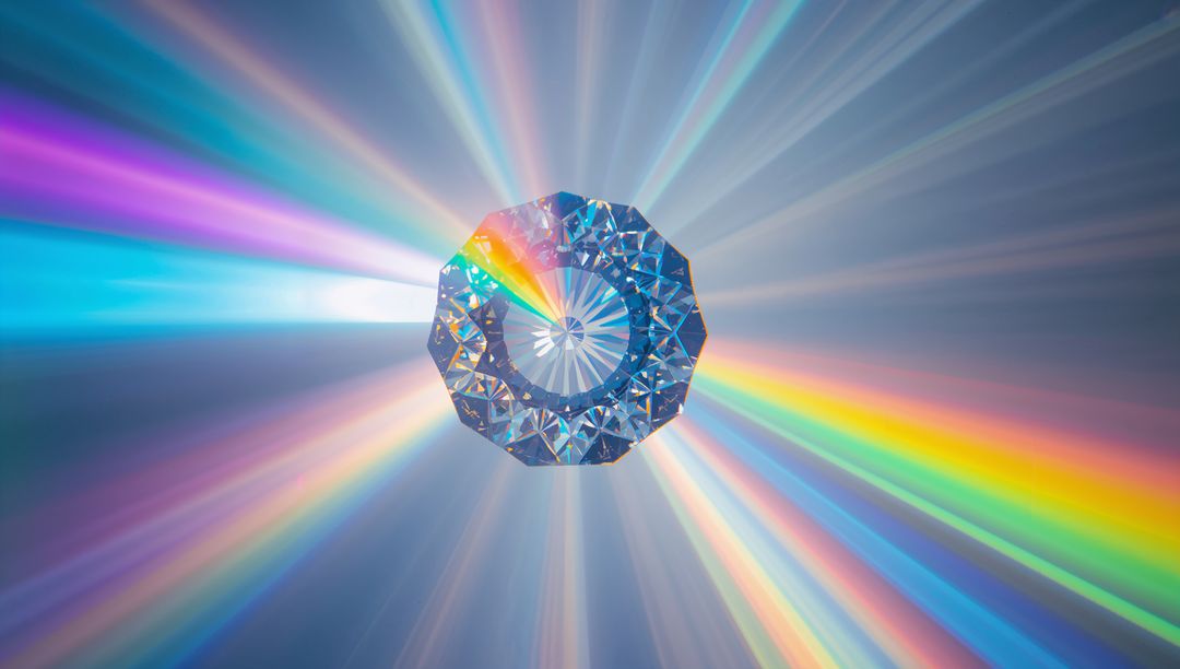 Faceted Crystal Prism Refracting Light into Rainbow Spectrum