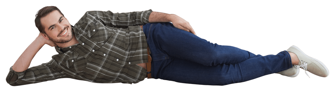 Happy Man Relaxing in Casual Attire on Transparent Background