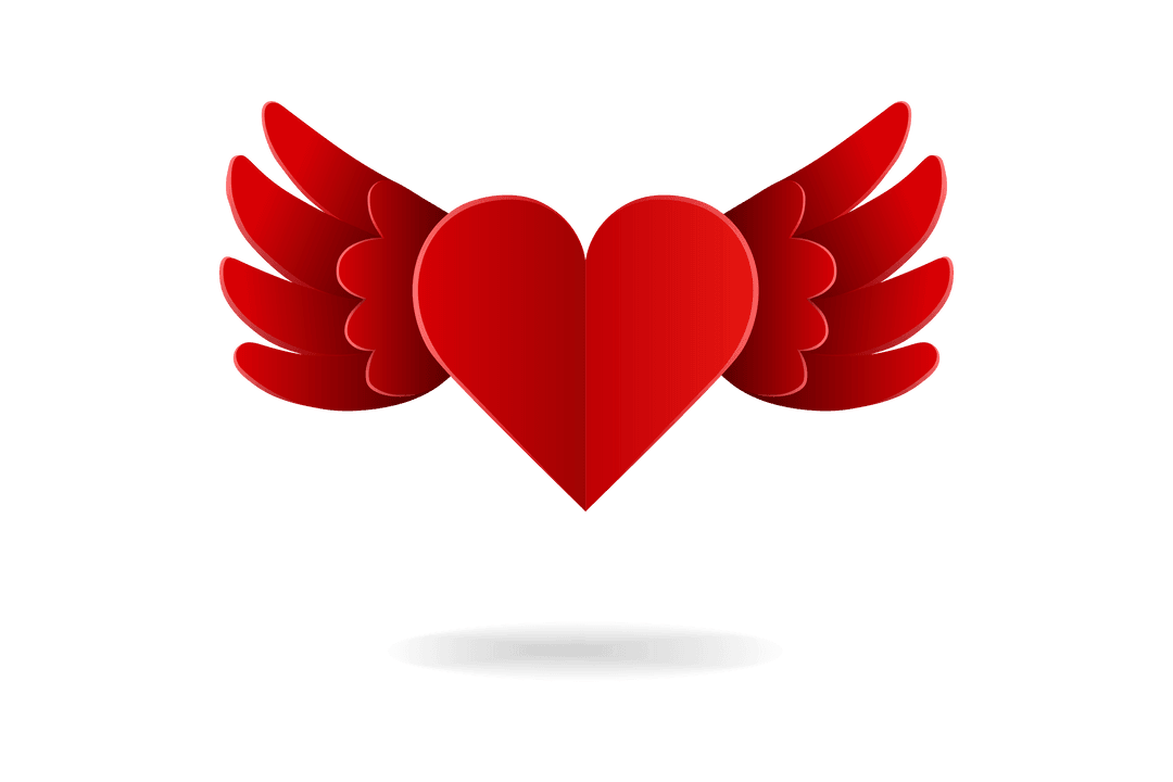 Winged Red Heart on Transparent Background for Love Designs