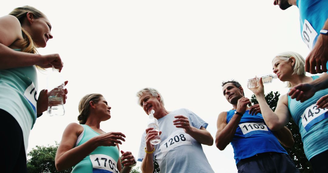 Group of Marathon Runners Hydrating and Chatting - Free Images, Stock Photos and Pictures on Pikwizard.com