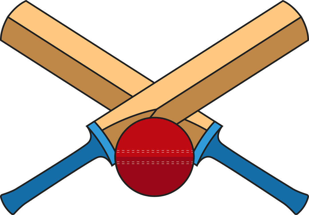 Minimalist Transparent Design of Crossed Cricket Bats and Red Ball