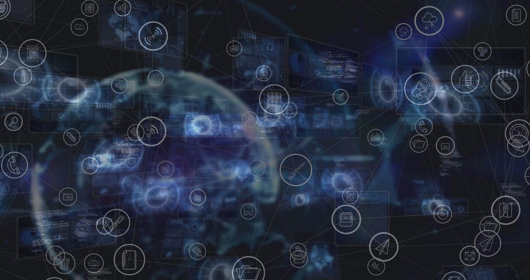 Futuristic Digital Interface with Global Connectivity and Icons