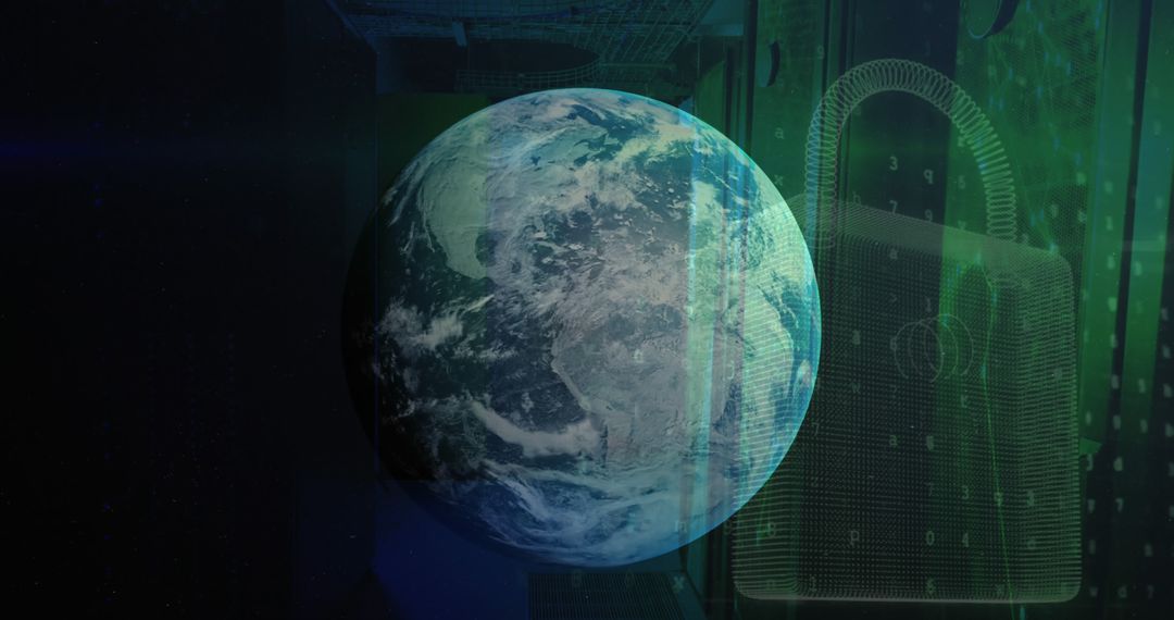 Globe with Padlock Overlay in Data Center