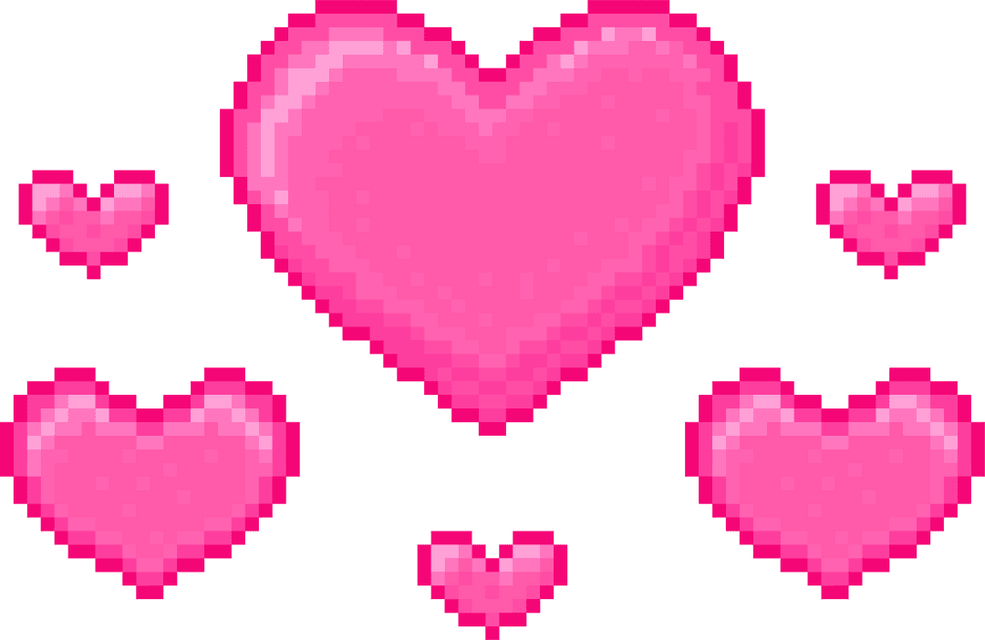 Pixelated Pink Hearts on Transparent Background for Nostalgic Love Art
