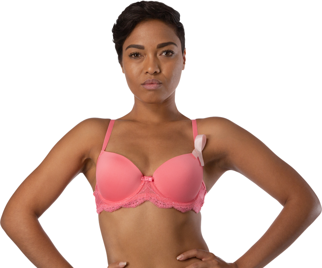 Confident Woman Wearing Pink Bra with Breast Cancer Awareness Ribbon, Transparent Background - Download Free Stock Images Pikwizard.com