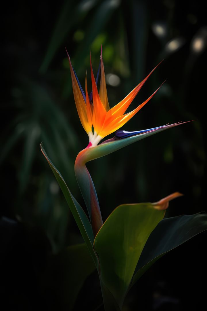 Bird of paradise plant and flower on dark background, created using generative ai technology - Free Images, Stock Photos and Pictures on Pikwizard.com
