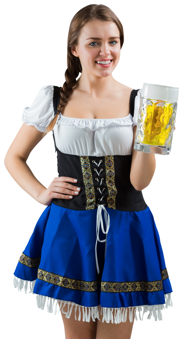 Smiling Young Woman in Traditional Oktoberfest Dress Holding Beer Mug - Download Free Stock Images Pikwizard.com