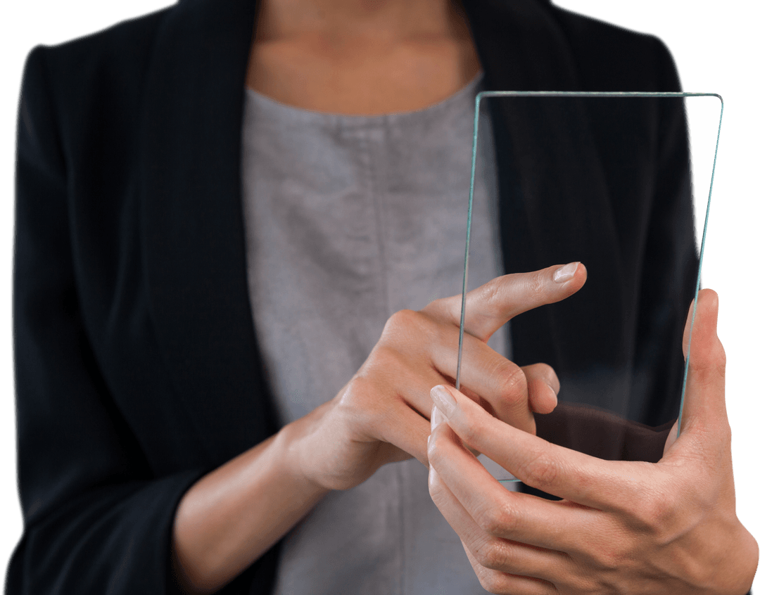 Transparent Glass Touchscreen Interaction by Businesswoman