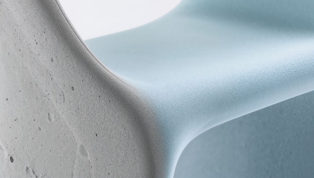 Curved Junction of Pale Blue Molded Surface and Rough Light-Grey Concrete Minimal Texture