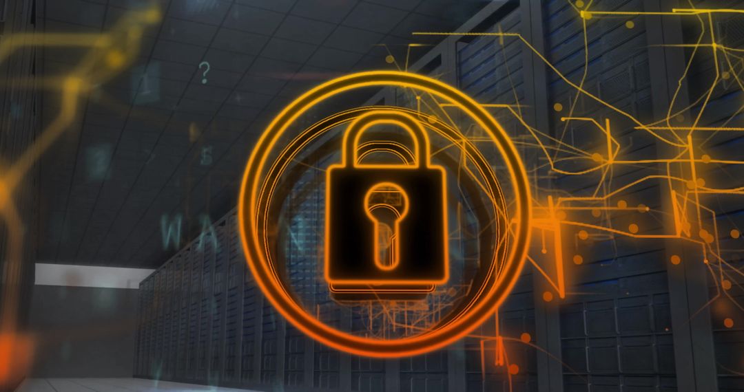 Digital Padlock Icon Securing Data Servers in Data Center