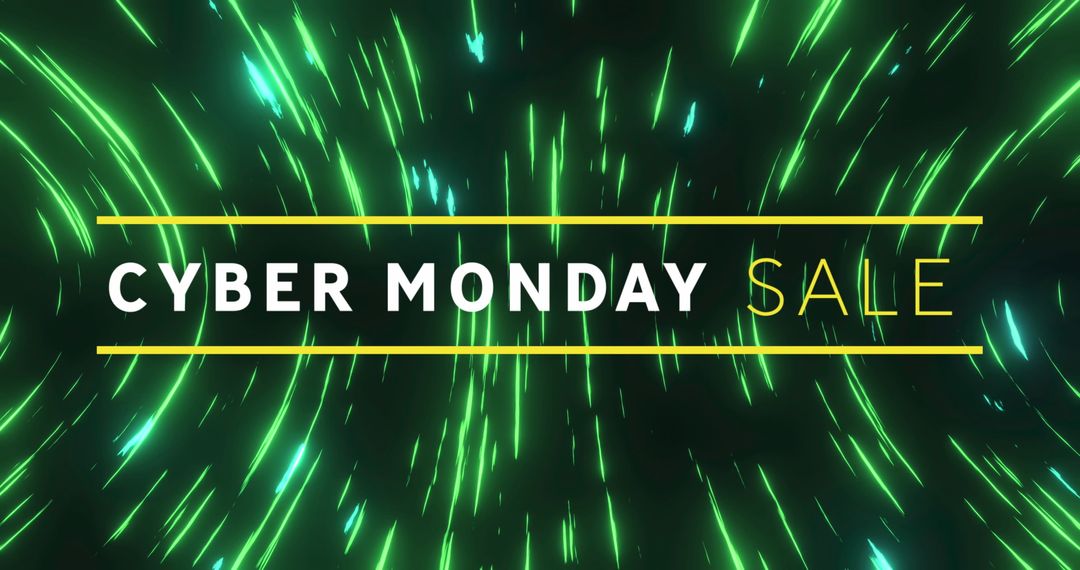 Cyber Monday Sale Banner with Dynamic Green Light Trails