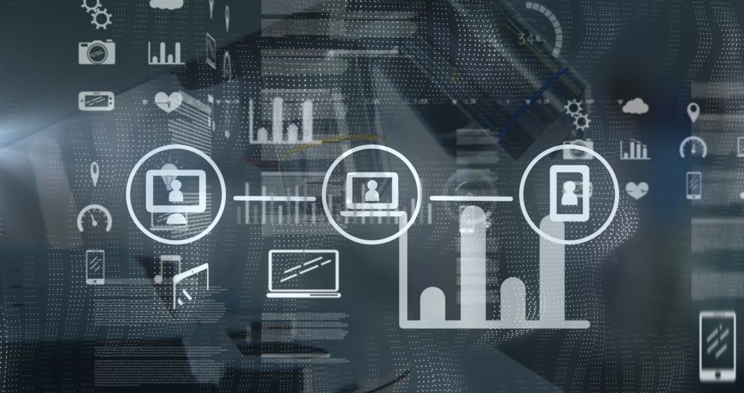 Futuristic Digital Network Projection with Technology Icons