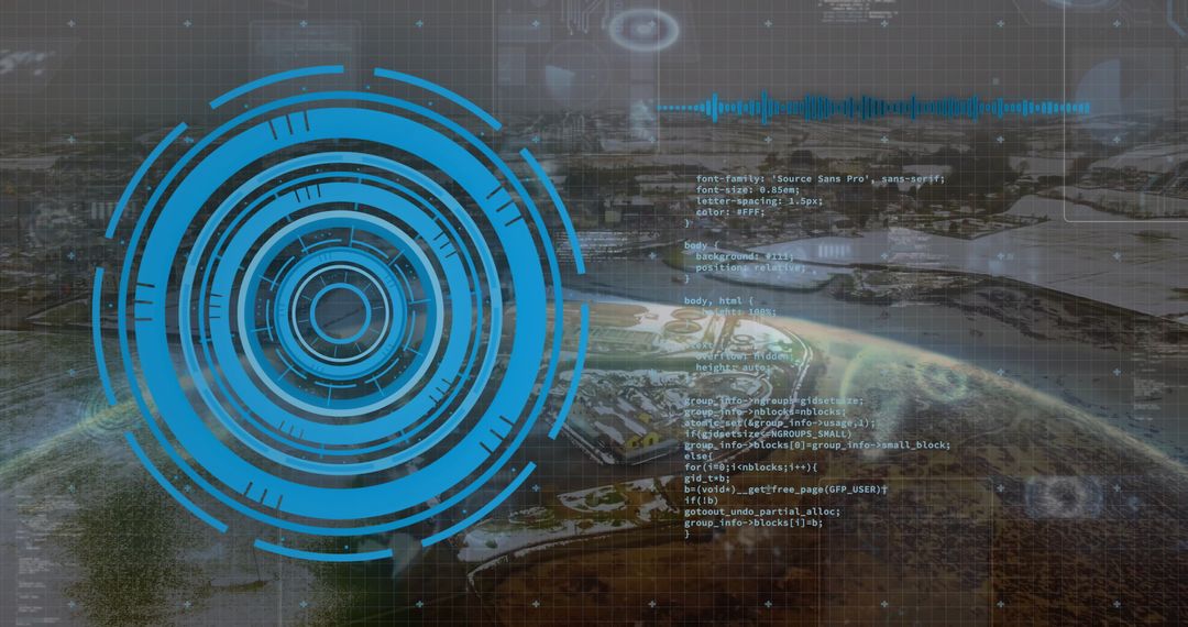 Digital Interface Display with Data Overlay on Global Landscape