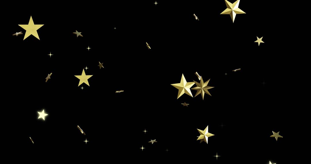 Floating Golden Stars on Black Background