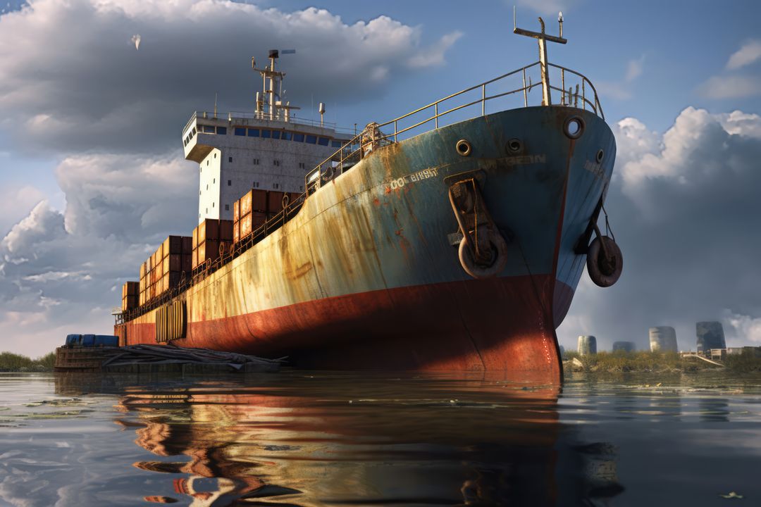 Cargo boat in shipyard port, created using generative ai technology - Free Images, Stock Photos and Pictures on Pikwizard.com
