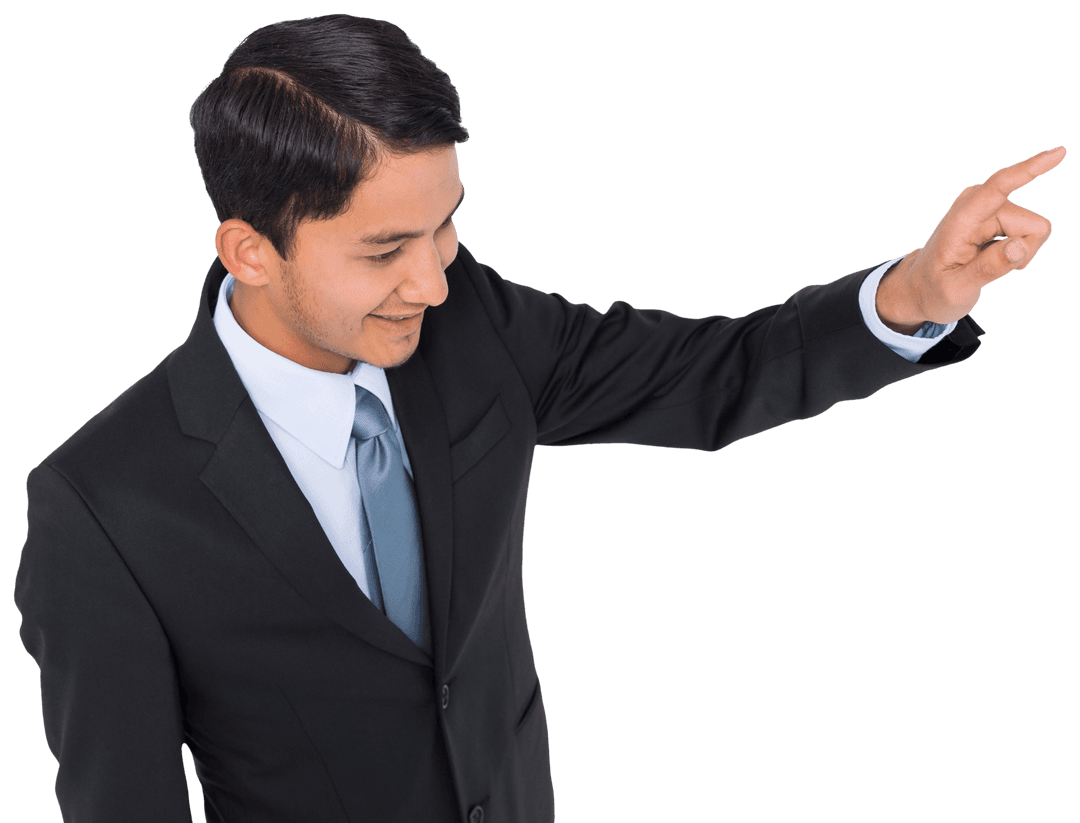 Joyful Biracial Businessman Pointing on Transparent Background - Download Free Stock Images Pikwizard.com