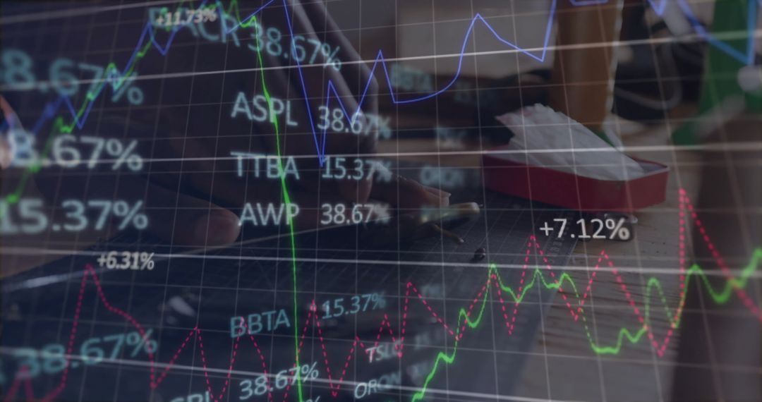 Man Analyzing Stock Charts on Smartphone at Cafe Table