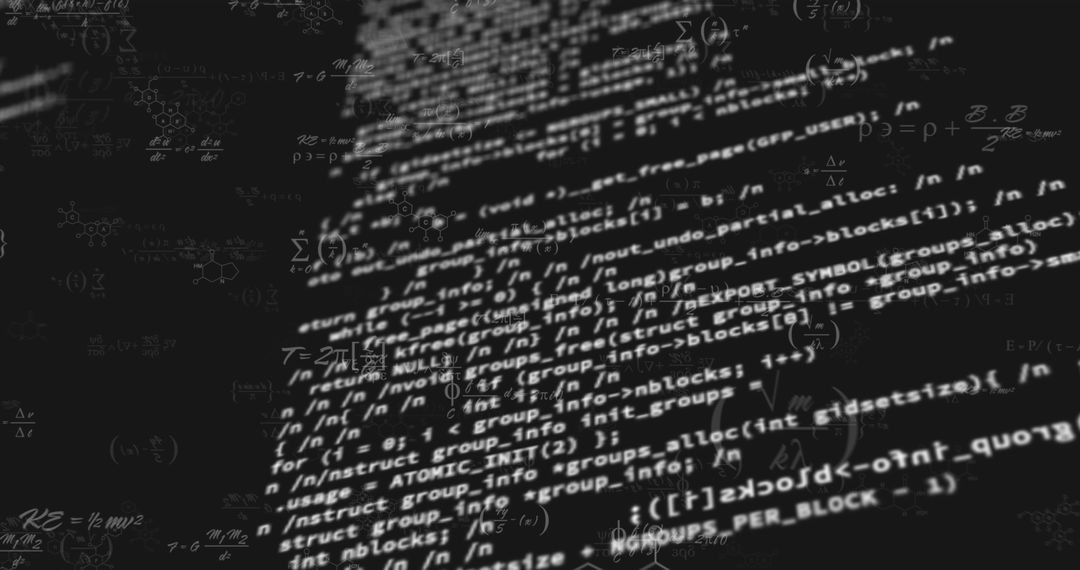 Mathematical Equations and Algorithms on Black Background