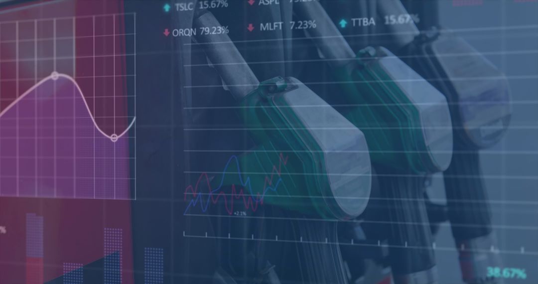 Financial Data Graphs Overlaying Gas Pump Graphics