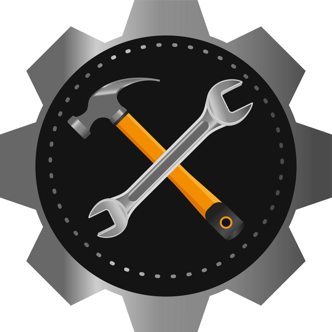 Crossed Hammer and Wrench on Gear Badge Transparent Background