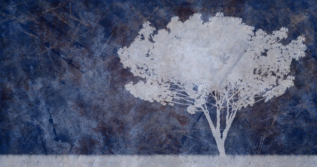 Abstract Tree Silhouette Against Distressed Blue Texture
