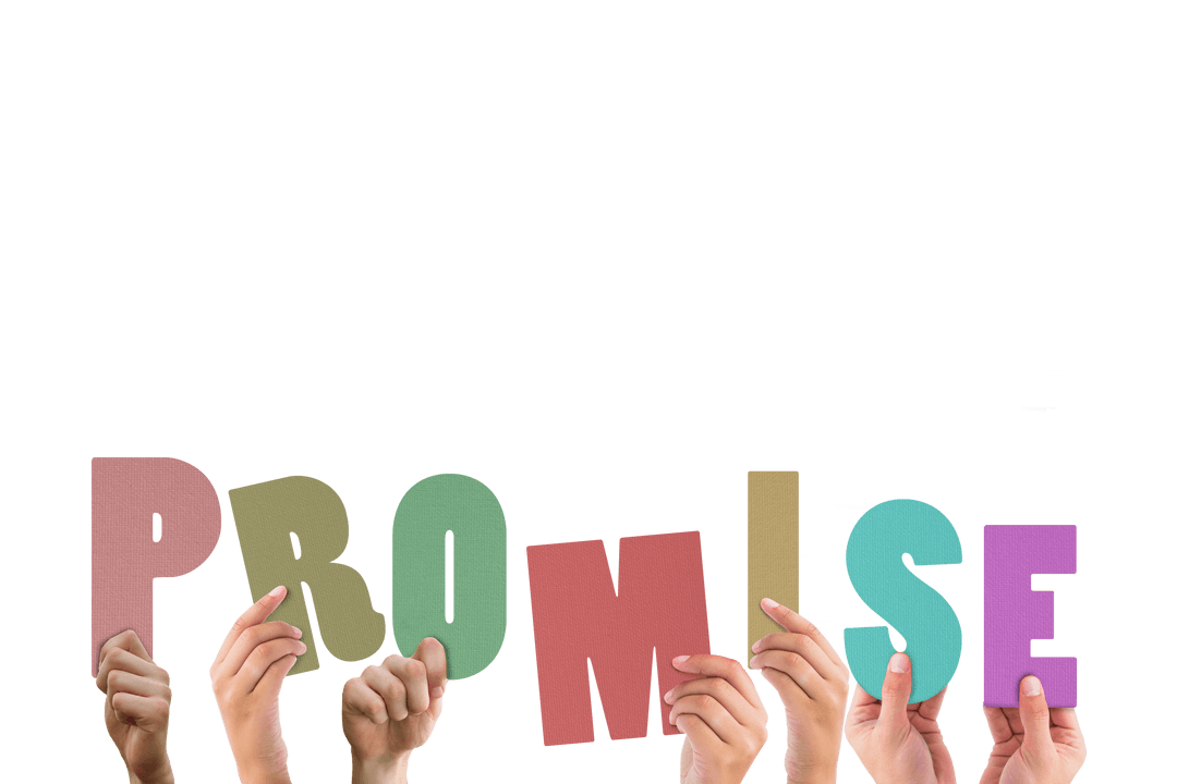 Transparent Hands Holding Promise Letters Against Clear Background