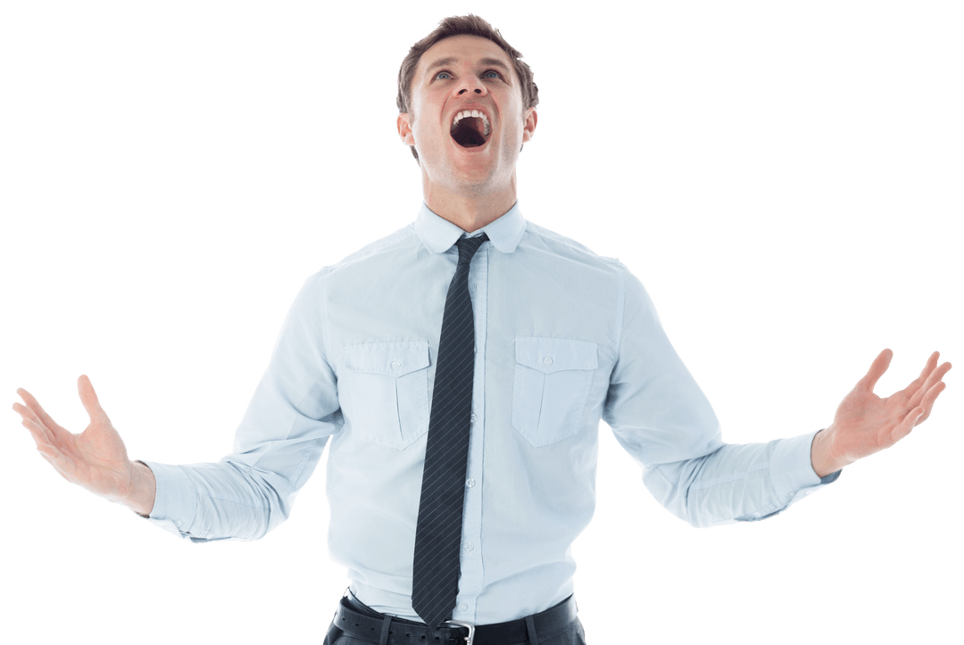 Caucasian Businessman Screaming Isolated on Transparent Background