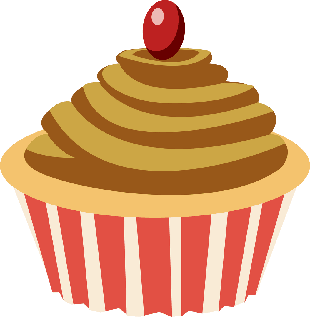 Cartoon Cupcake with Striped Liner on a Transparent Background